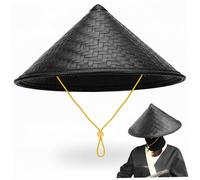 Jorzer .Rice Hat 14in Conical Cool Black Drawstring Bamboo Hat Asian Traditional Style Comfort Wear for Women Men COSTUME_HEADWEAR