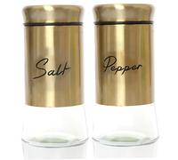 Jorzer Salt and Pepper Shakers Set 150ml Glass Salt and Pepper Shakers with Stainless Steel Lids Refillable Spice Shaker Accessories Salt Shaker for Kitchen Gold