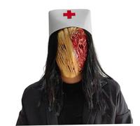 Jorzer Scary Mask Nurse Realistic Latex Halloween Mask with Long Hair & Hat Horror Decorations for Halloween Cosplay Masquerade Party
