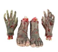 Jorzer Severed Body Parts, 4Pcs/Set Bloody Chopped Off Fake Body Parts Includes 2 Hands & 2 Feet Realistic Scary Halloween for Haunted House, Prank, Party