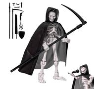 Jorzer Skeleton Action Figure, 5.1" Multi-jointed Movable Skeleton Toy with Cape and Weapons, Plastic T13 Action Figure for Collectors Desktop Decorations.