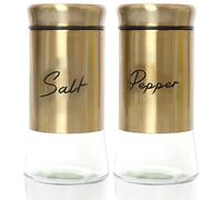 Jorzer Spice Shaker Salt and Pepper Shakers Set 150ml Glass Salt and Pepper Shakers with Stainless Steel Lids Refillable Spice Shaker Accessories Gold