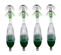 Jorzer Squid Jig 4Pcs LED Glow Multiple Barbed Squid Hook Fishing Tools for Saltwater Night Fishing Sporting Goods.