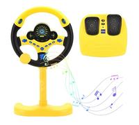 Jorzer Steering Wheel Toy Simulation Steering Wheel with Gas Pedal & Straps 360° Rotation & Fun Sound Effects Gorgeous Lights for Kids 3 Up Yellow