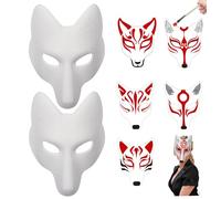 Jorzer Therian Mask Halloween Fox Mask 2 Pcs Leather Costume DIY Blank Masks Japanese Kabuki Kitsune Halloween Masks for Masquerade Costume Prop