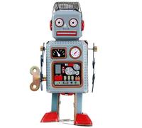 Jorzer Tin Toy Robot Clockwork Wind up Robot Funny Vintage Mechanical Toys with Key Blue Mechanical Robot Toy