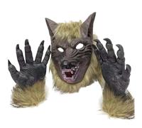 Jorzer Werewolf Mask Halloween Werewolf Costume Realistic Wolf Mask & 1 Pair Paw Gloves Soft & Skin Friendly Scary Full Head Cover with Ventilated Holes for Halloween Party Cosplay Dress Up