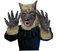 Jorzer Werewolf Mask, Holloween Werewolf Costume Realistic Wolf Mask & 1 Pair Paw Gloves Soft & Skin Friendly Scary Masks with Ventilated Holes for Halloween Party Cosplay Dress Up