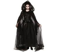 Jorzer Witch Costume, Ghost Bride Costume for Women 1 Set Vintage Renaissance Embroidered Spooky Black Ghost Costumes for Halloween, Cosplay, Haunted Mansion, L