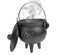 Jorzer Witches Cauldron Cast Iron Cauldron with Lid and Handle Halloween 3.94x2.95x2.95inch Cauldron Decorative Candle Incense Burning Witchcraft Cauldron Pot, Star