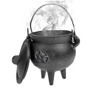 Jorzer Witches Cauldron Cast Iron Cauldron with Lid and Handle Halloween 3.94x2.95x2.95inch Decorative Candle Incense Burning Witchcraft Pot, Star
