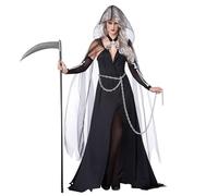 Jorzer Womens Halloween Costumes, 3Pcs Includes Transparent Black Cloak with Hood, Black Dress & Chain One Size Long Death Cloak Halloween Costumes for Cosplay Party Christmas