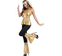 Josamogre 70s Fancy Dress Women Disco Outfit 60s 80s Costume Clothes Set Hippie Abba Plus Size Adult Halloween Ladies Festival Gold 2XL