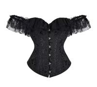 Josamogre Black Corset for Women Top Bustier with Sleeves Off The Shoulder Lace Floral Sexy Plus Size Victorian 7XL