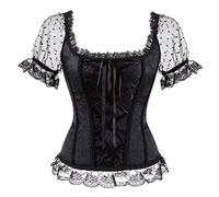Josamogre Black Corset Top Bustier for Women Plus Size Short Sleeve Zipper Halloween Costumes M