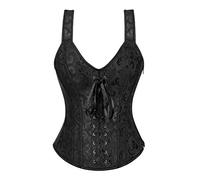 Josamogre Black Corset Top Straps Bustiers Plus Size Women Zipper Shaper Burlesque Gothic Vintage 2XL