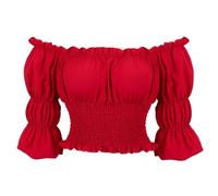 Josamogre Blouses for Women UK Medieval Renaissance Top Pirate Gothic Off The Shoulder Short Sleeve Summer Plus Size Ladies Red 2XL