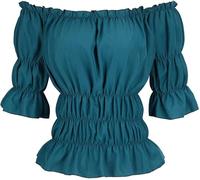 Josamogre Blouses for Women UK Shirts Off The Shoulder Gothic Short Puff Sleeves Renaissance Plus Size Tops Medieval Pirate Green M