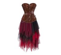 Josamogre Brown Corset Pirate Dress Skirt Layer Set Halloween Costumes Plus Size Steampunk Gothic Renaissance Women M