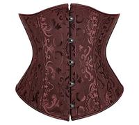 Josamogre Brown Underbust Corset Lace up Top Sexy Gothic Women Satin Plus Size Jacquard Ladies Basques Burlesque Outfit Coffee 2XL