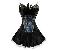 Josamogre Corset Dress Bustier Skirt Set Women Sexy Peacock Nobility Feather Flower Plus Size Burlesque Rhinestone Black XS