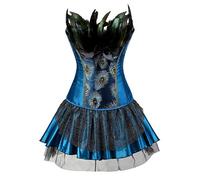 Josamogre Corset Dress Bustier Skirt Set Women Sexy Peacock Nobility Feather Flower Plus Size Burlesque Rhinestone Blue XS