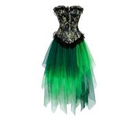 Josamogre Corset Dress Layered Skirt Tulle 2 PCS for Women Overbust Lingerie Cosplay Satin Floral Bustier Plus Size Blue 4XL