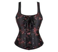 Josamogre Corset Top Bustier Women Plus Size Halter Strap Embroidery Flower Overbust Burlesque Sexy Black 2XL