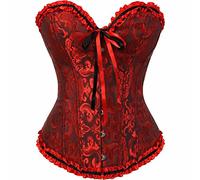 Josamogre Corset Top Overbust Bustier Women Plus Size Flower Burlesque Outfit Ladies Basques Black and Red 3XL