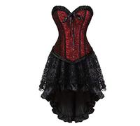 Josamogre Corsets and Bustiers Dress with Skirt Set Lace up Boned Women's Gothic Burlesque Flower Print