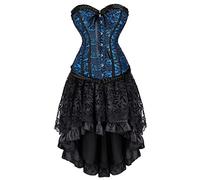 Josamogre Corsets and Bustiers Dress with Skirt Set Lace up Boned Women's Gothic Burlesque Flower Print