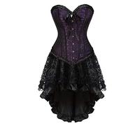 Josamogre Corsets and Bustiers Dress with Skirt Set Lace up Boned Women's Gothic Burlesque Flower Print