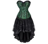 Josamogre Corsets and Bustiers Dress with Skirt Set Lace up Boned Women's Gothic Burlesque Flower Print