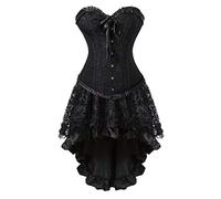 Josamogre Corsets and Bustiers Dress with Skirt Set Lace up Boned Women's Gothic Burlesque Flower Print