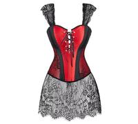 Josamogre Corsets for Women Dress Lace Zipper Bustier Steamnk Straps Gothic Sexy Plus Size Basque Red M