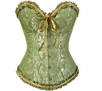 Josamogre Green Corset Top Bustier Basques Lace Up Boned Women Satin Vintage Outfit XXS