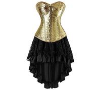 Josamogre Leather Corset Dress Bustier Top Skirt Set Gothic Burlesque Halloween Costume Basques and Corsets Plus Size Women Gold S