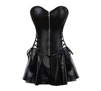 Josamogre Leather Corset Dress Bustiers Skirt Sexy Burlesque Zip Steampunk Overbust Plus Size Black 2XL