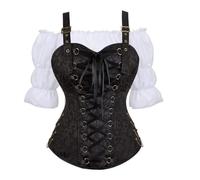 Josamogre Medieval Corset Renaissance Blouses for Women Set Pirate Shirt Steampunk Top Plus Size Outfit Lace up Gothic Basques Black L