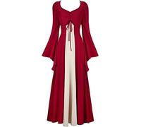 Josamogre Medieval Costume Women Renaissance Dress Vampire Irish Over Deluxe Victorian Vintage Halloween Cosplay Adult Wine Red XL