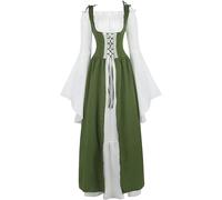 Josamogre Medieval Renaissance Dress Long Costume Women Irish Over Victorian Vintage Halloween Plus Size Green XL