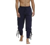 Josamogre Pirate Trousers Men Medieval Trousers Ankle Banded Pants Viking Navigator Steampunk Renaissance Cosplay Dark Blue m