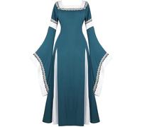 Josamogre Renaissance Costume Women Medieval Dress Long Irish Over Deluxe Victorian Vintage Halloween Dark Green 2XL