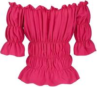 Josamogre Summer Blouse for Women UK Renaissance Shirts Off The Shoulder Gothic Shfort Sleeve Plus Size Tops Medieval Pirate Rose S