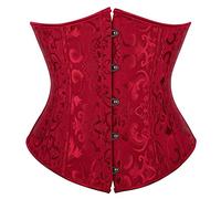 Josamogre Underbust Corset Lace up Top Sexy Gothic Women Satin Plus Size Jacquard Ladies Basques Burlesque Outfit Wine Red M