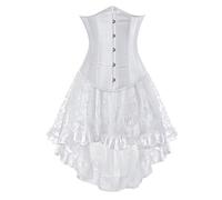 Josamogre Underbust Corset Renaissance Dress Top Skirt Set Plus Size Bustier Outfit Lace up Gothic Basques Halloween Women Bride Wedding White 5XL