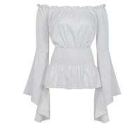 Josamogre White Blouses for Women Shirts Tops Renaissance Medieval Long Sleeve Off The Shoulder Elegant Pirate Gothic Retro Peasant XL