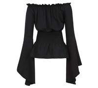 Josamogre Womens Blouses and Shirts Tops Renaissance Medieval Long Sleeve Off The Shoulder Elegant Pirate Gothic Peasant Black L