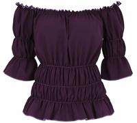 Josamogre Women's Blouses & Shirts Tops Renaissance Medieval Short Puff Sleeves Off The Shoulder Elegant Pirate Gothic Purple M