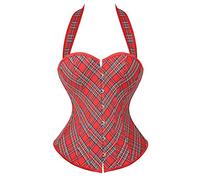 Josamogre Women's Corset Bustier Top Court Sexy Push Up Shapewear Halter with Plaid Plus Size Halloween Burlesque Red 3XL